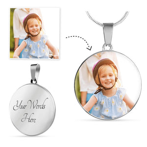 Photo Etched Adjustable Circle Pendant Luxury Necklace