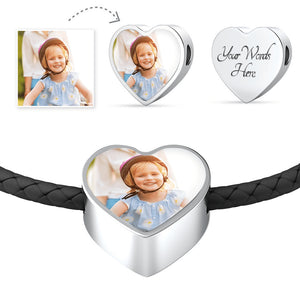 Photo Etched Heart Woven Braided Bracelet & Charm